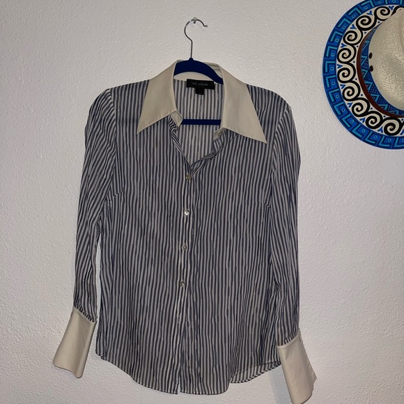 ST.JOHN stripe shirt blue beige size 4 - Picture 2 of 11